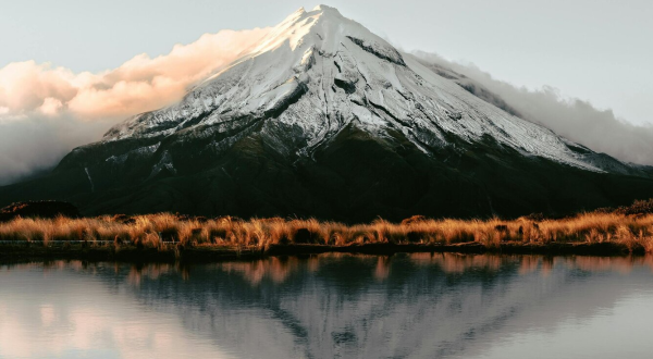 Mt Taranaki - Snow peaked - reflected in lake
