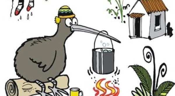 cartoon kiwi bird sitting camping v3